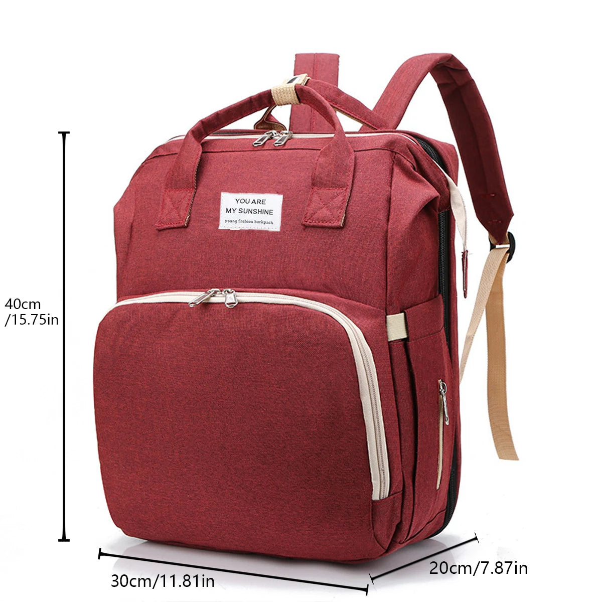 A foldable diaper bag with an insulated changing table pocket and ample storage. Mom's backpack