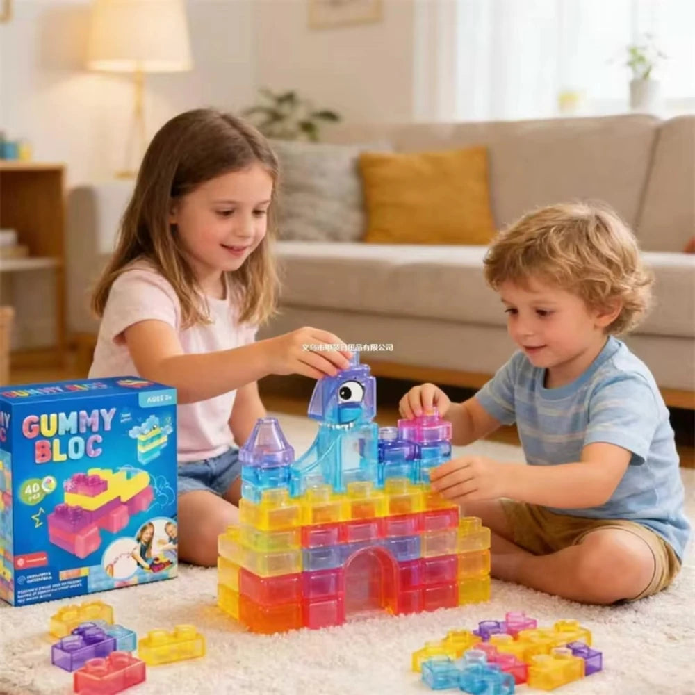 Transparent Crystal Soft Gummy Building Blocks - Squishy Stretchy Creative Tabletop Game & Sensory Stress Relief Fidget Toy for Parties