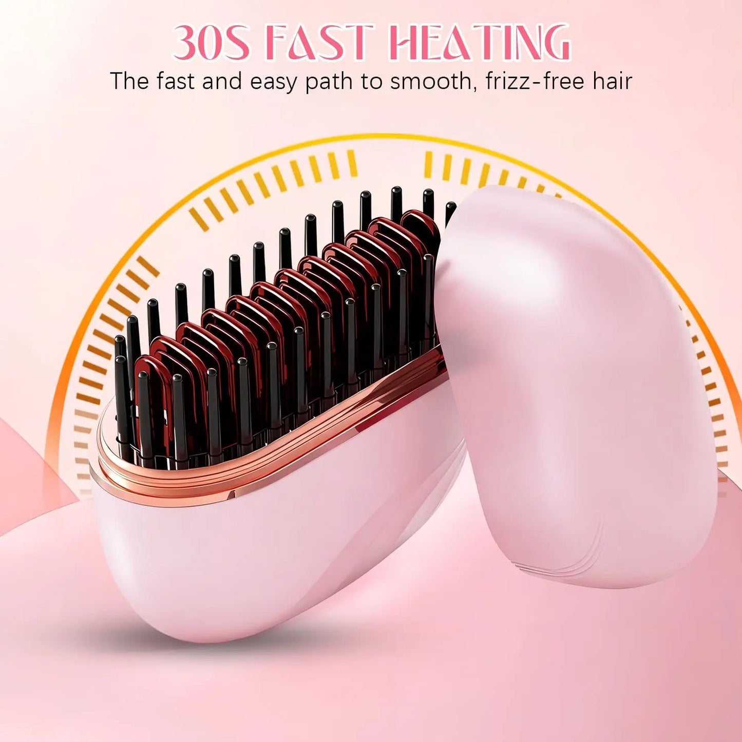 DSaveU8 Portable Mini Hair Straightener - Cordless Rechargeable Hair Straightening Brush Comb for Wet & Dry Use, 3 Temperature Settings