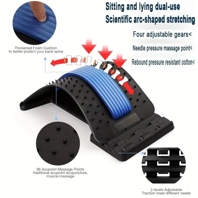 Multi-Level Back Stretcher and Lumbar Support Device - Spine Relaxation Massage Pad for Muscle Tension Relief, Unisex