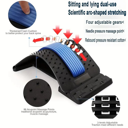 Multi-Level Back Stretcher and Lumbar Support Device - Spine Relaxation Massage Pad for Muscle Tension Relief, Unisex