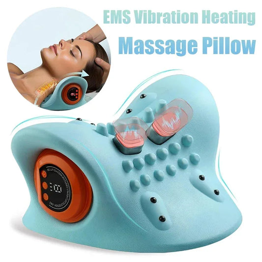 Electric Cervical Traction Neck Massager Pillow - Ergonomic Vibration Kneading Head Support for Home Relaxation, CE Certified