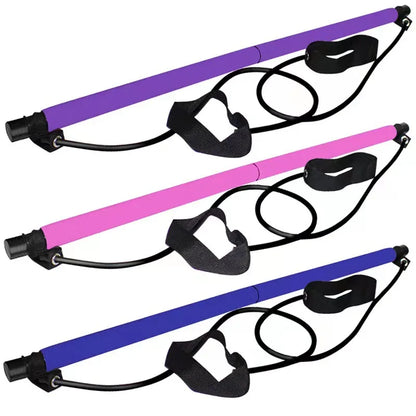 Portable Pilates Bar Stick with Adjustable Resistance Bands - Fitness Exercise Rod for Yoga, Stretching, Core & Full Body Home Workout, Unisex